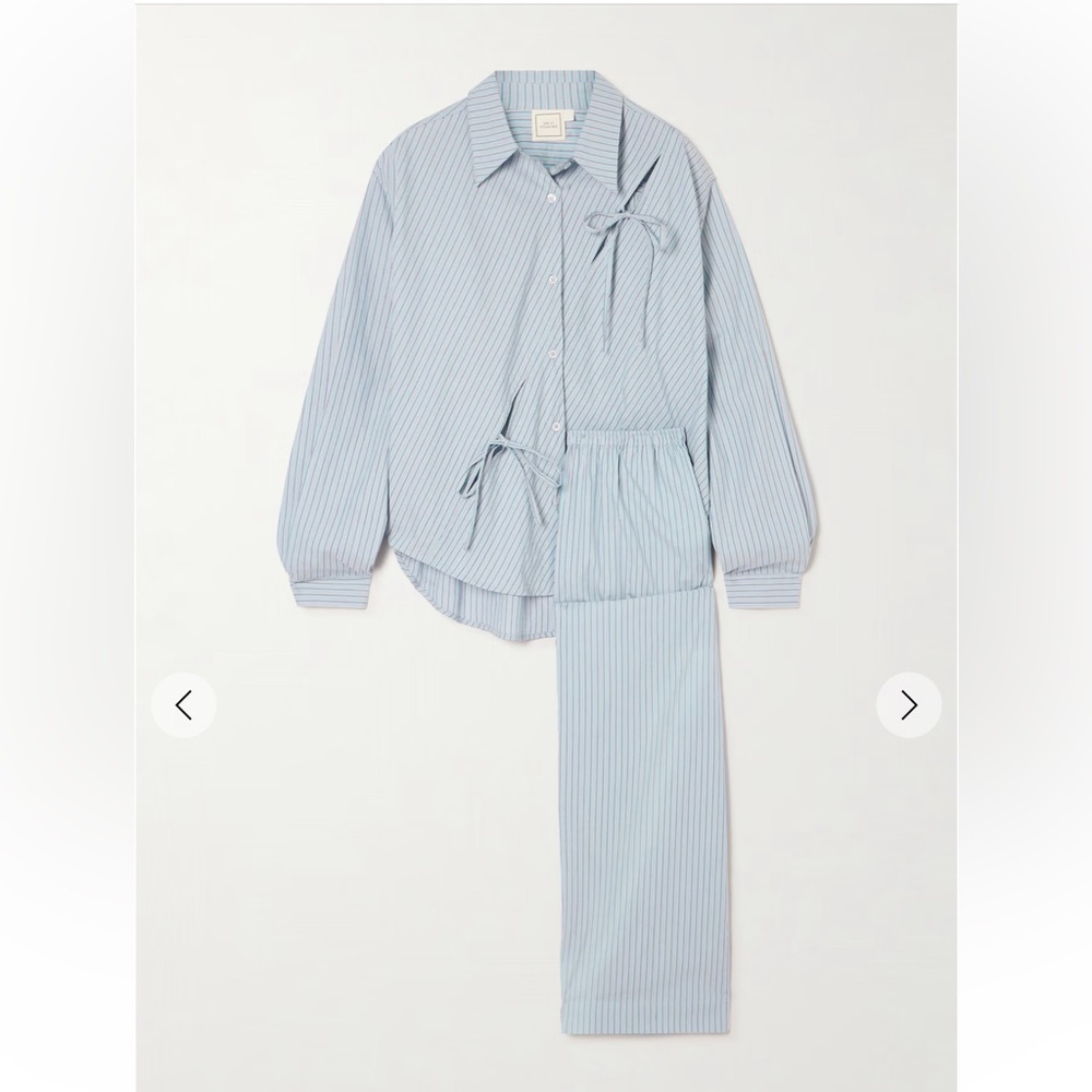 Deiji Studios cutout tie-detailed striped organic cotton pajama set